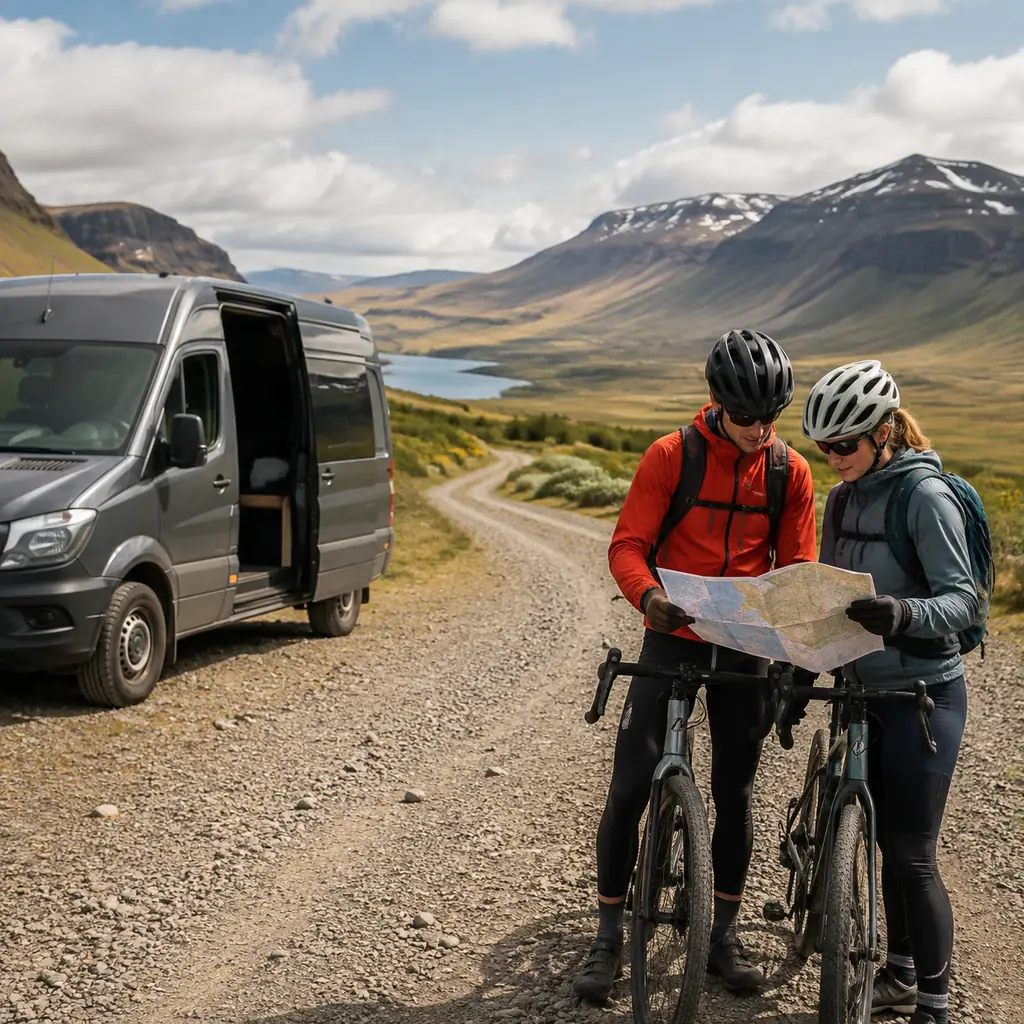 Cycling support vehicle on a remote gravel route